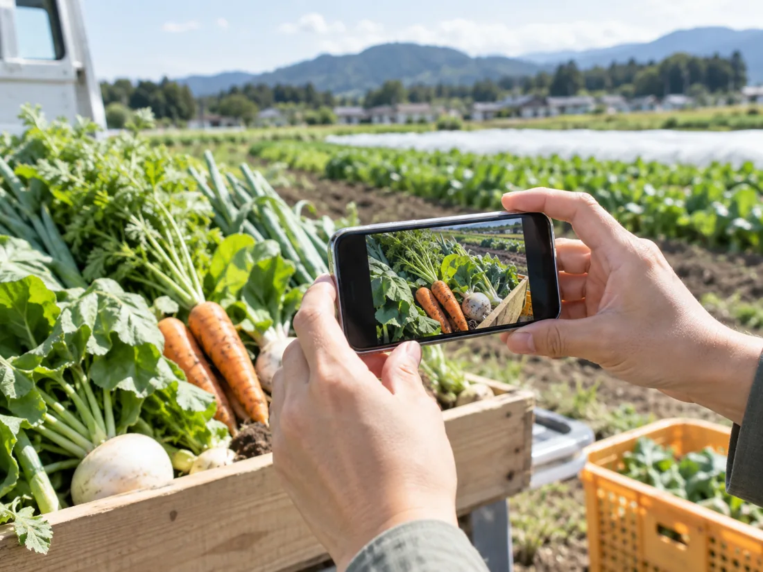 スマートフォンで農園を伝えるイメージ